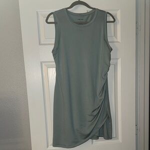 Gray Ruched Sheath Dress with Crew Neck for Casual Work